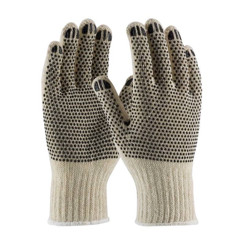 12 PACK LARGE PIP Regular Weight Seamless Knit Cotton/Polyester Glove with PVC Dotted Grip – Double-Sided