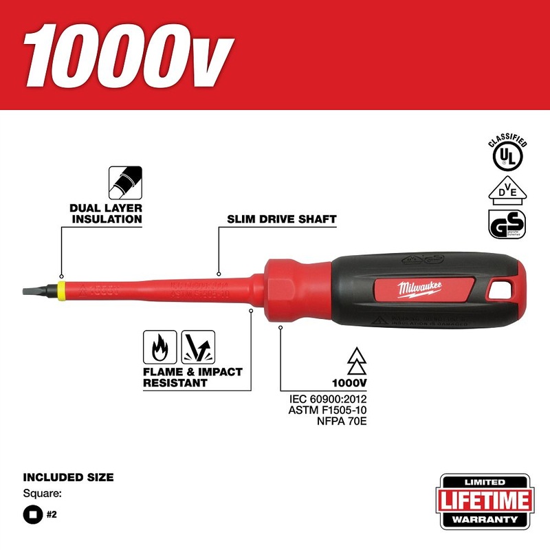 Milwaukee Tools #2 Square – 4 In. 1000 V Insul 48-22-2252