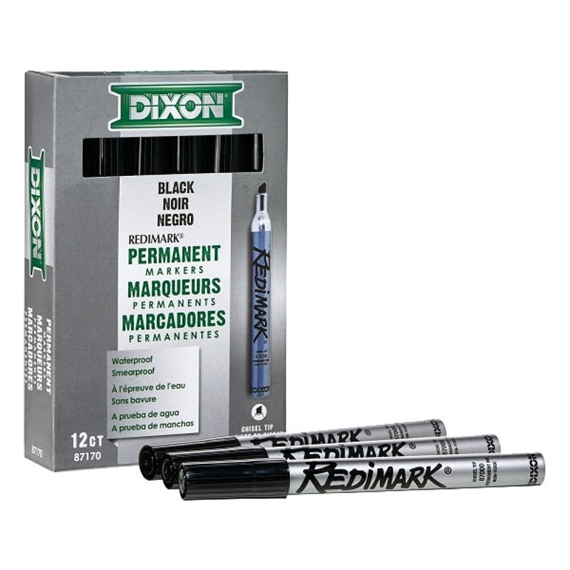 DIXON TICONDEROGA 87170 Marker, Black, 6 in L, Metal Barrel, Pack of 12
