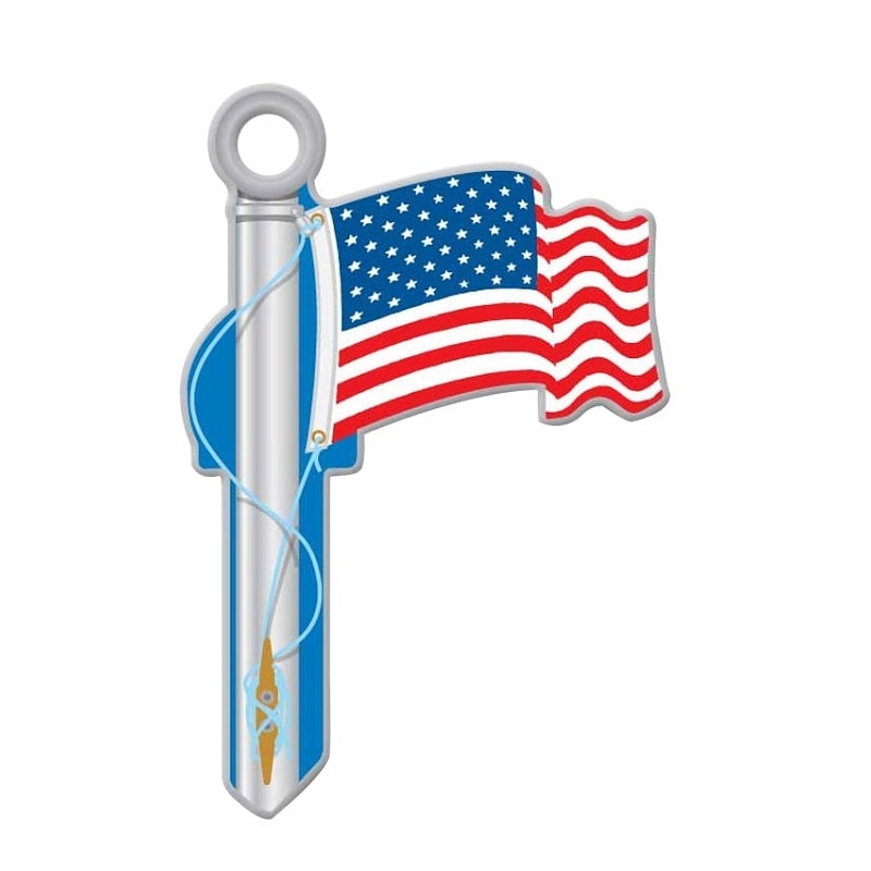 Lucky Line Key Shapes Series B101K Key Blank, American Flag, Brass, Enamel-Coated, For: Kwikset Locks, Pack of 5
