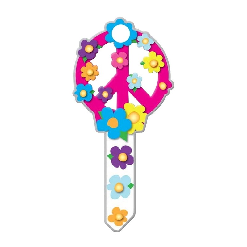 Lucky Line Key Shapes Series B104S Key Blank, Peace Sign, Brass, Enamel-Coated, For: Schlage Locks, Pack of 5