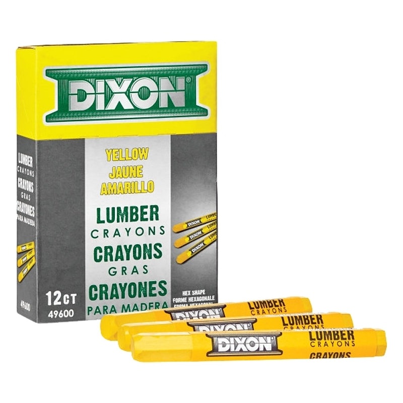 Ticonderoga 49600 Lumber Crayon, Yellow, 1/2 in Dia, 4-1/2 in L, Pack of 12