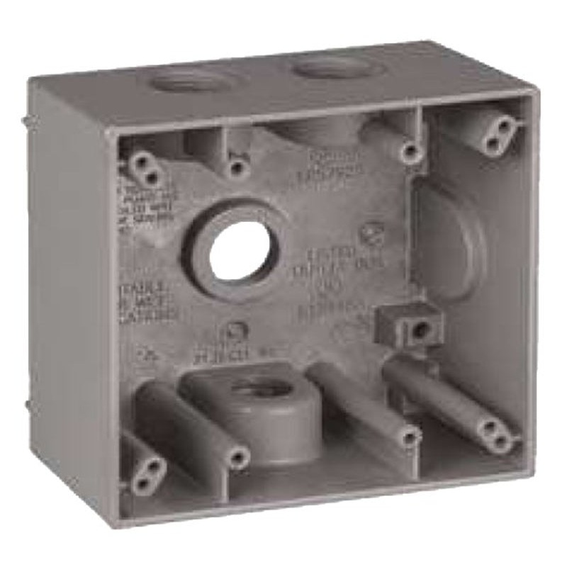 Teddico/Bwf TGB-54V Outlet Box, 30.5 cu-in, 4-1/2 in, 2-Gang, 4-Knockout, Metal, Gray, Powder-Coated