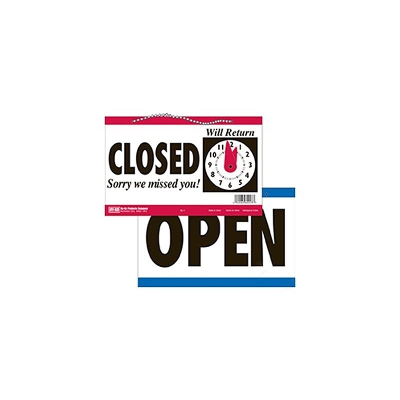 Hy-Ko CL-1 Clock Sign, Rectangular, OPEN/CLOSED, Black Legend, White Background, Polyethylene, Pack of 3