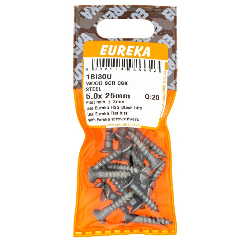 WOOD SCREW CSK STEEL 5.0X25MM Q:20 EUREK