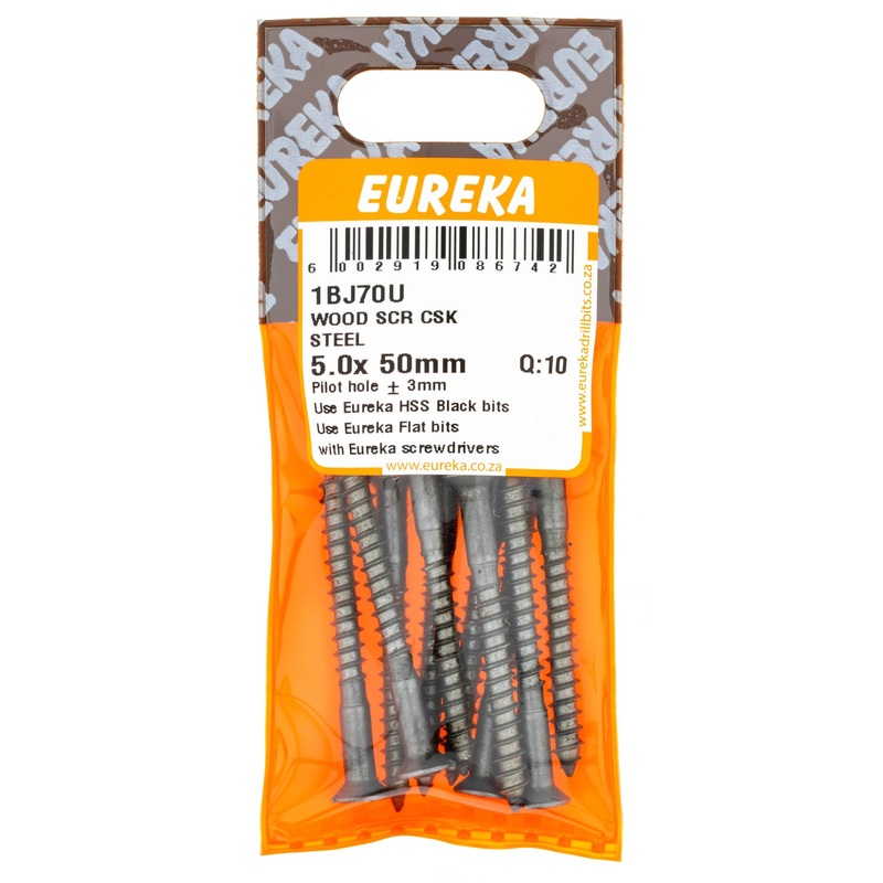 WOOD SCREW CSK STEEL 5.0X50MM Q:10 EUREK