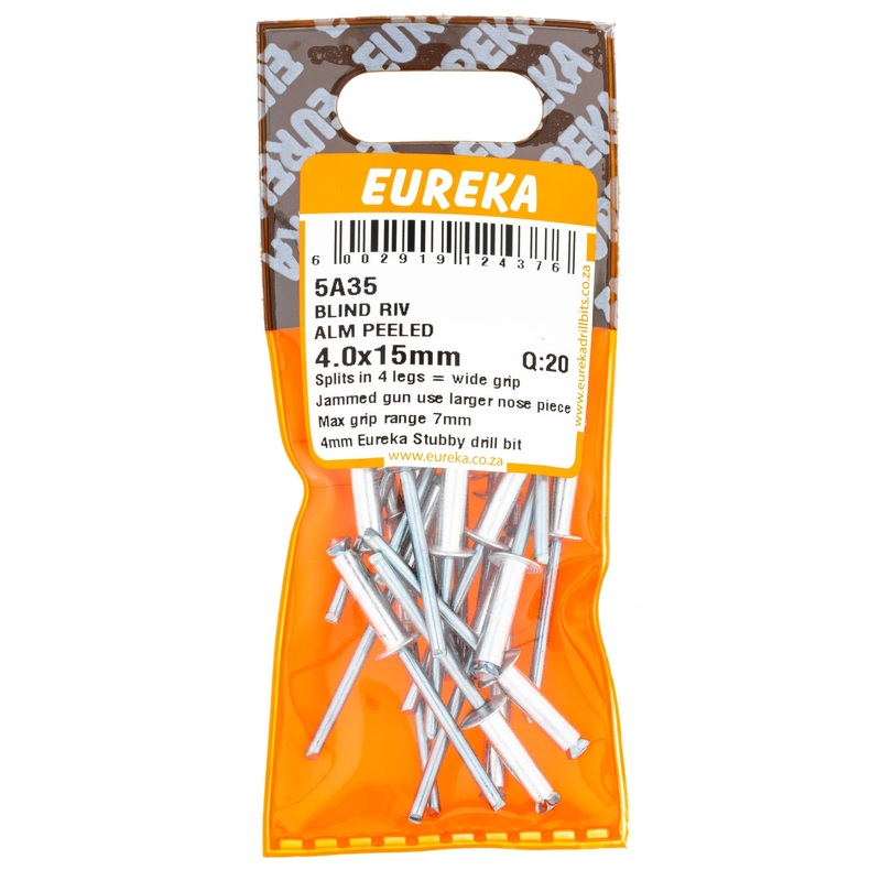 BLIND RIV ALM PEELED 4X15MM Q:20 EUREKA