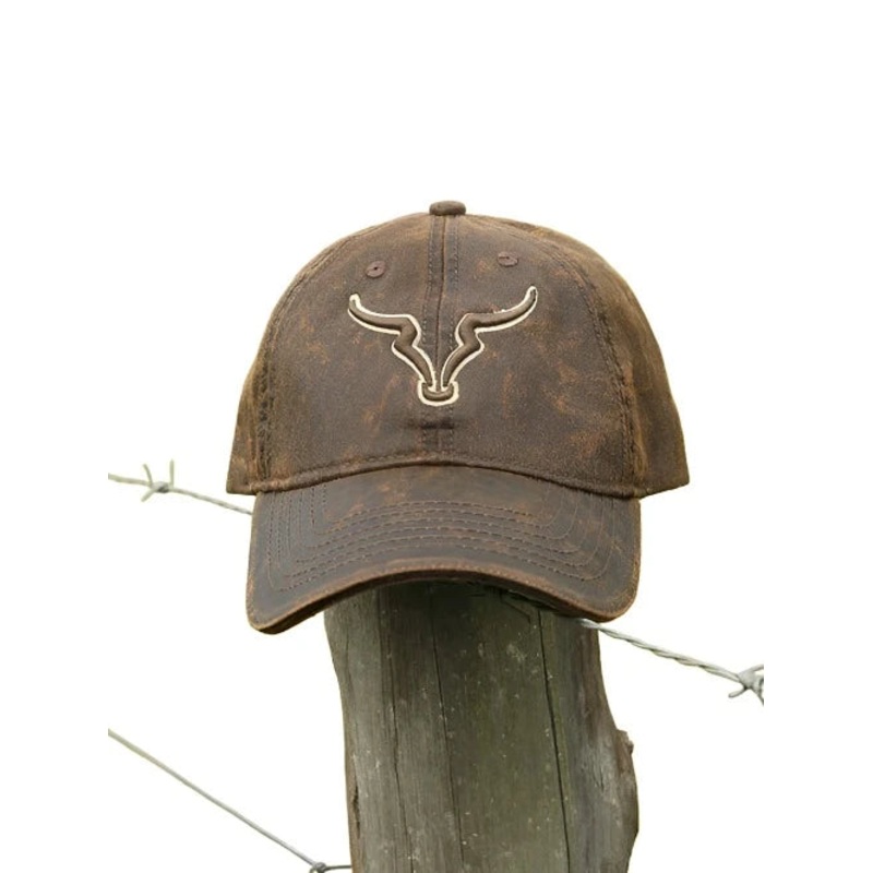 OILSKIN BROWN CAP 3D BULL 2TONE LINE ART