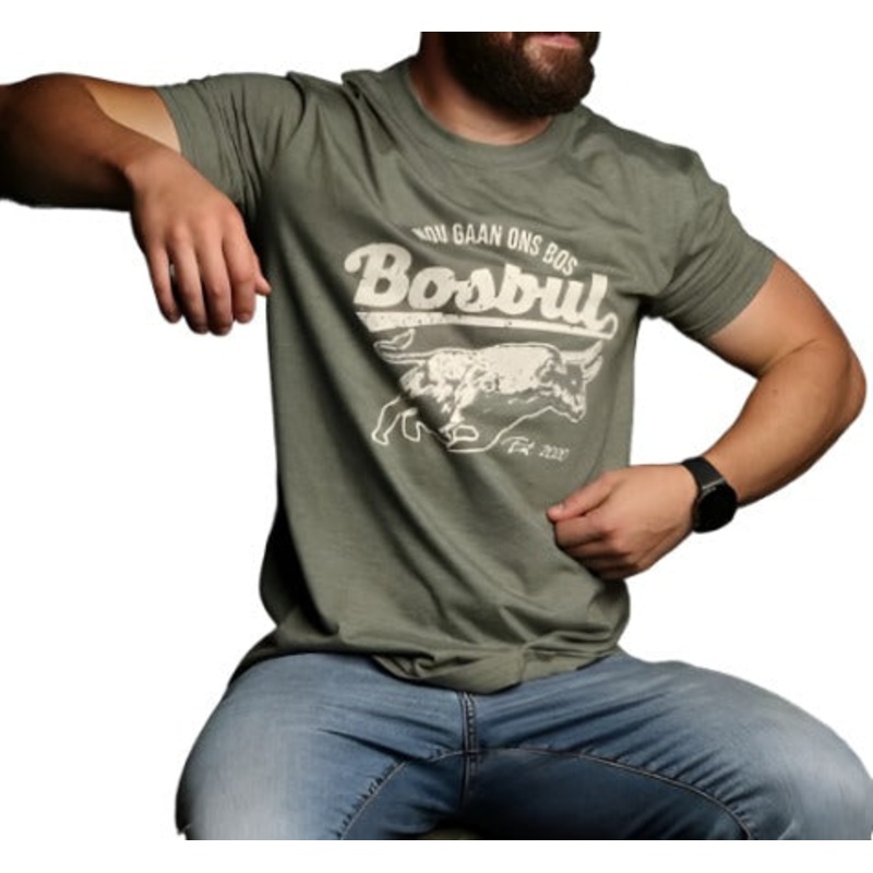 T-SHIRT OLIVE MELANGE NOU GAAN ONS BOS BOSBUL