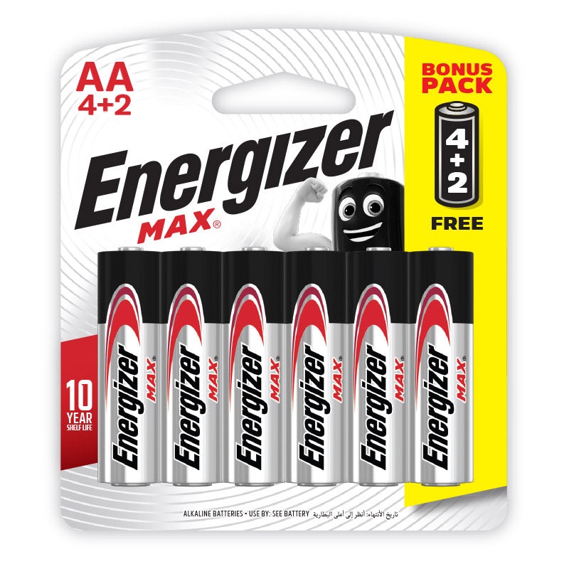 ENERGIZER MAX BATTERY AA (4+2 FREE) 6PK