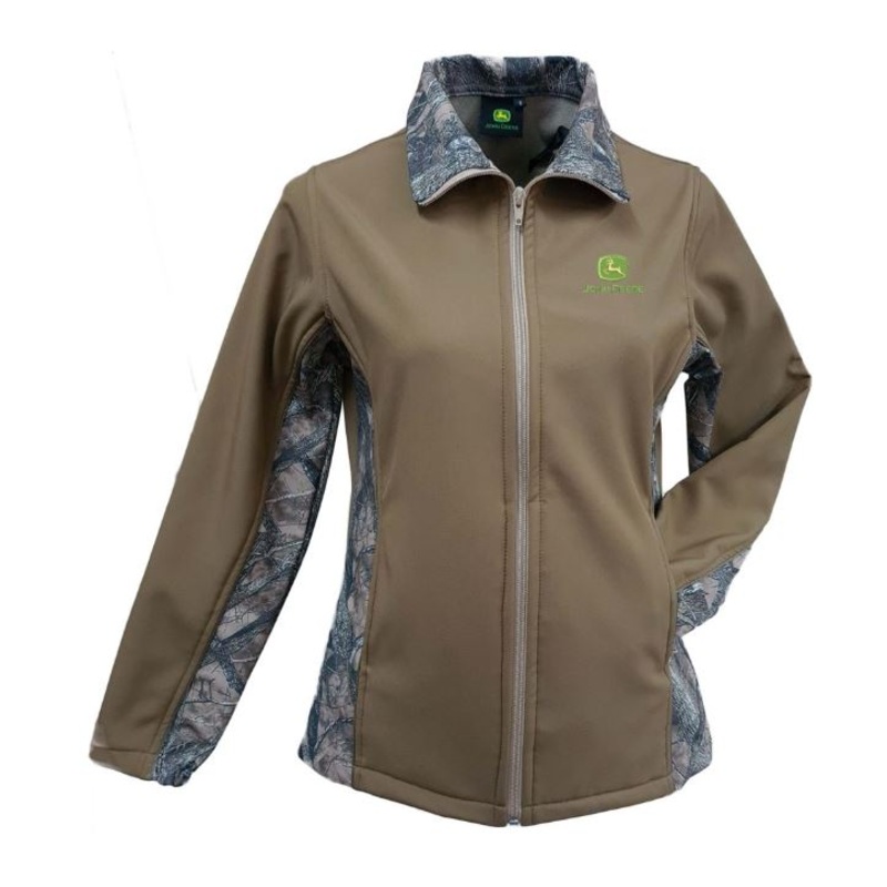 LADIES SOFT SHELL CAMO KHAKI JOHN DEERE