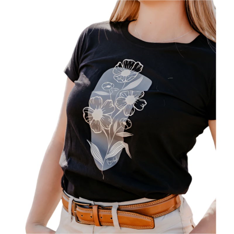 T-SHIRT BLACK WITH FLOWER PRINT BOSBOK