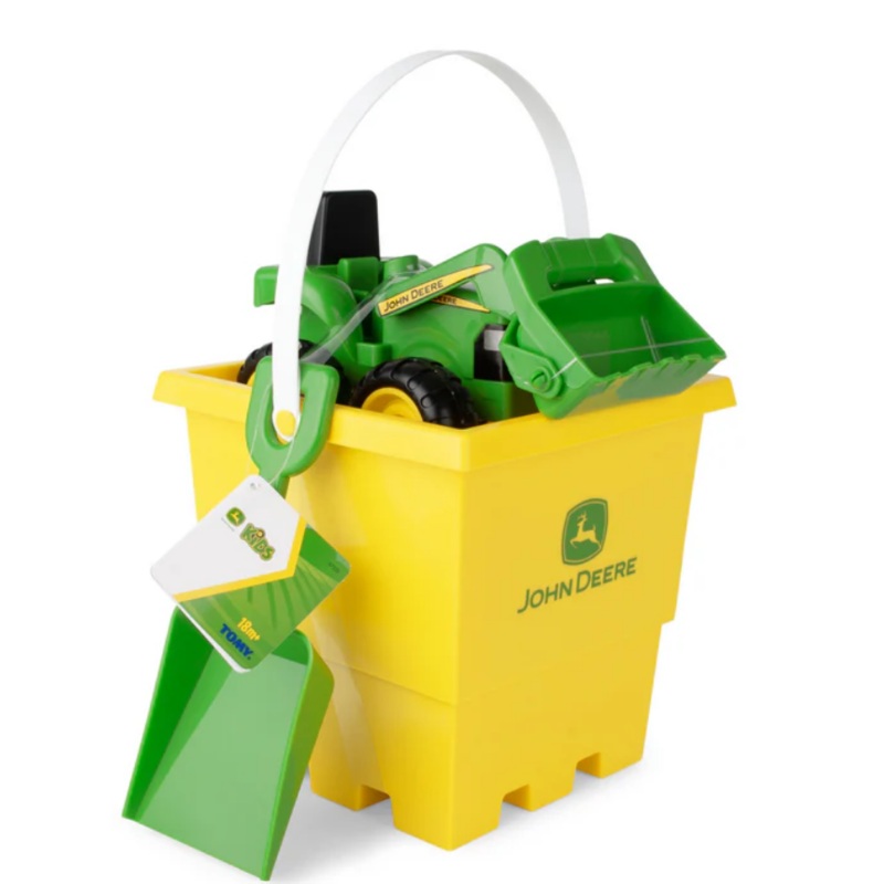 TOY BUCKET WITH 6 GREEN TRACTOR JOHN DEERE