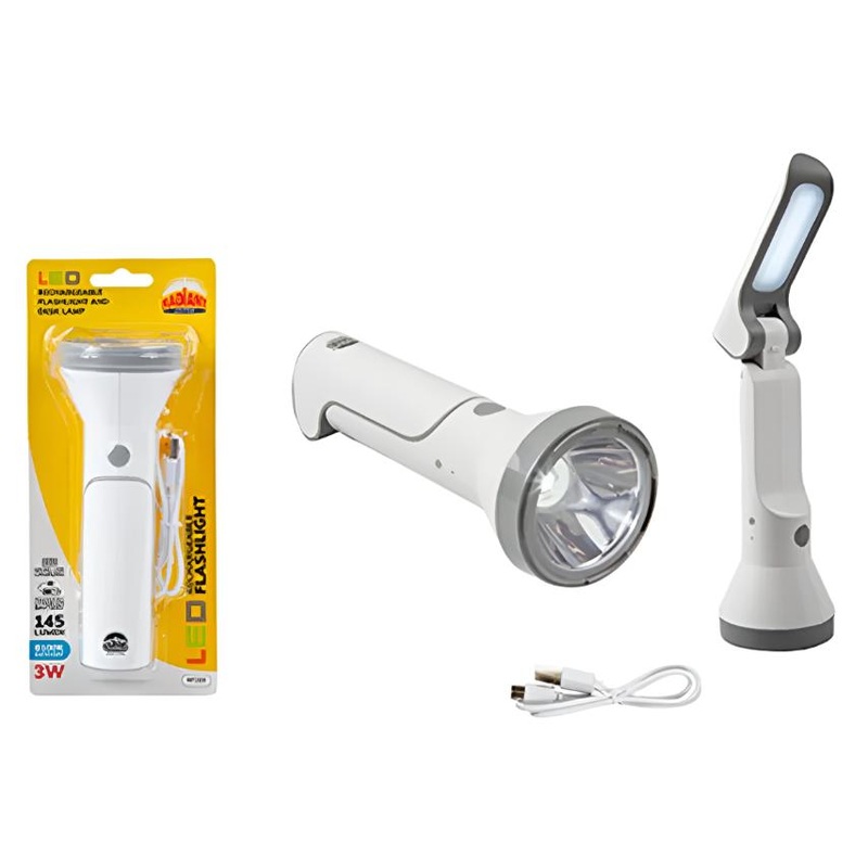 FLASHLIGHT RECHARGEABLE LED 3W & DESK LAMP 1.4W WHITE