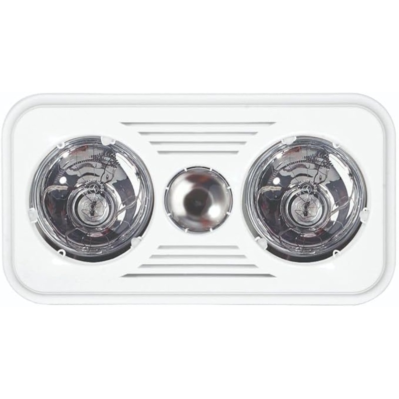 Bathroom Rectangular 3 in 1 White Heater, Light & Extractor ( 3 Lamp) Eurolux