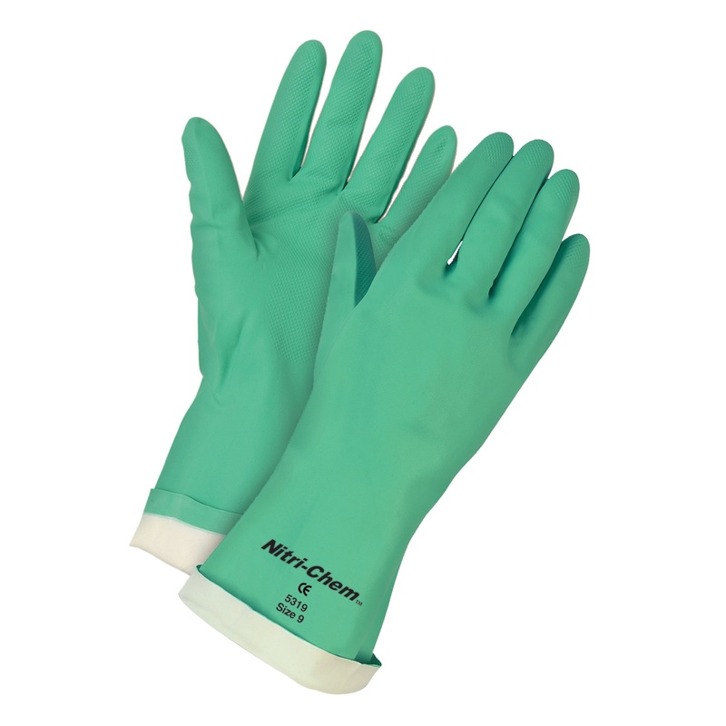 Nitri-Chem Flock Lined Green Nitrile Gloves Industrial Grade 13 Inches in Length 15 mil