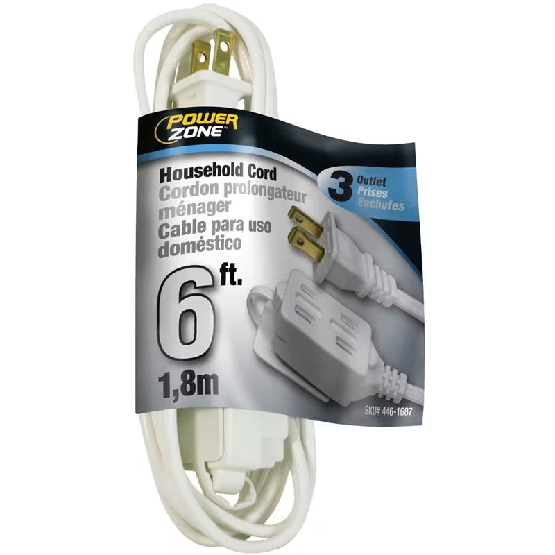 Power Zone Extension Cords 16/2 Spt-2, White, 6Ft