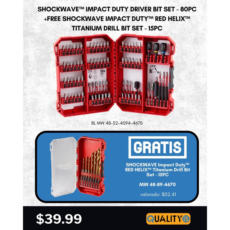 SHOCKWAVE Impact Duty Driver Bit Set – 80PC + SHOCKWAVE Impact Duty RED HELIX Titanium Drill Bit Set – 15PC