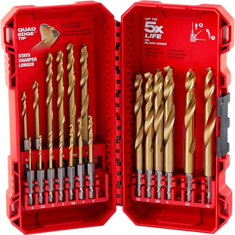 SHOCKWAVE Impact Duty RED HELIX Titanium Metric Drill Bit Set – 19PC
