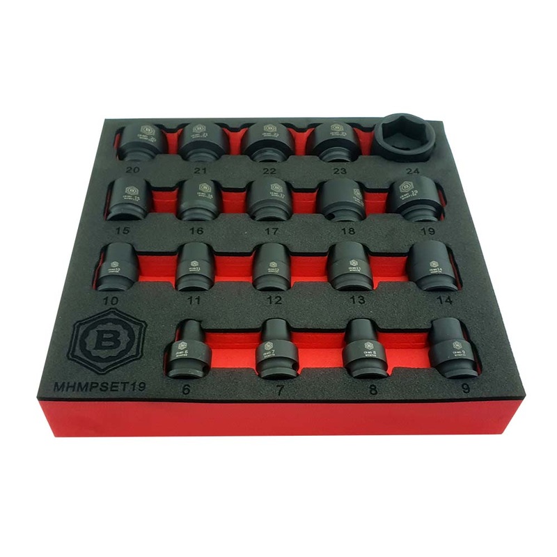 19pc 3/8 Drive Impact Socket Set Hexagon / 6 Point Profile Britool Hallmark
