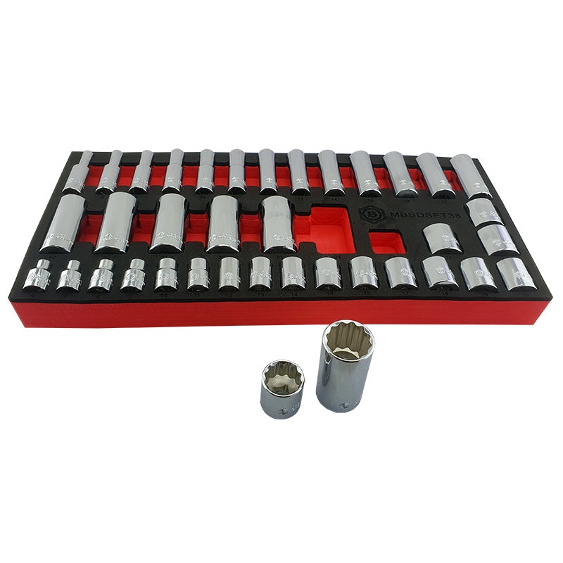 38pc 3/8 12pt Socket Set 6-24mm Standard & Deep  Britool Hallmark