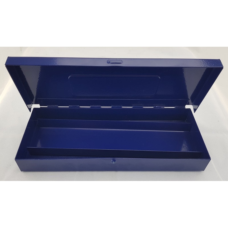Dark Blue Metal Tool Tin Case With Hinged Lid, Ideal For 1/4 Socketry