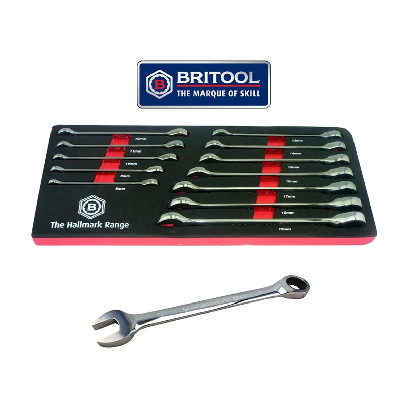 Ratchet Spanner Set 12 Pieces 8-19mm From Britool Hallmark BHRWSET12