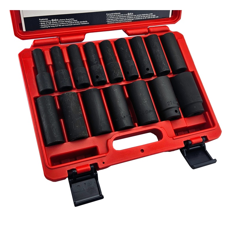 16 Piece 1/2Sd Metric Deep Impact Socket Set In Case From Genius Tools