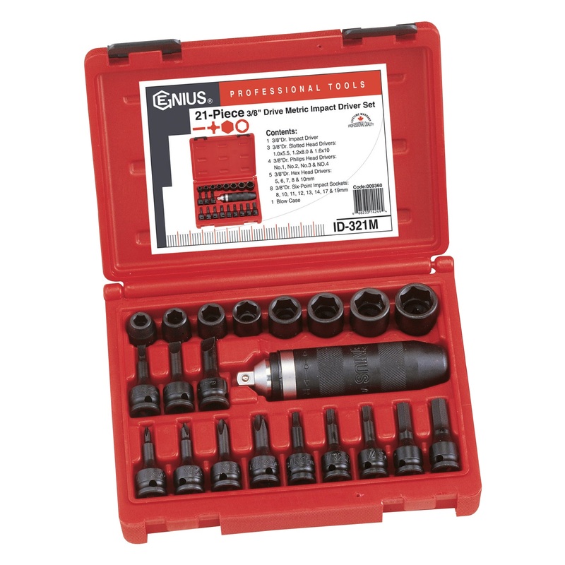 Genius Tools Id-321M 21pc 3/8 Inch  Dr. Metric Impact Driver Set (Cr-Mo)