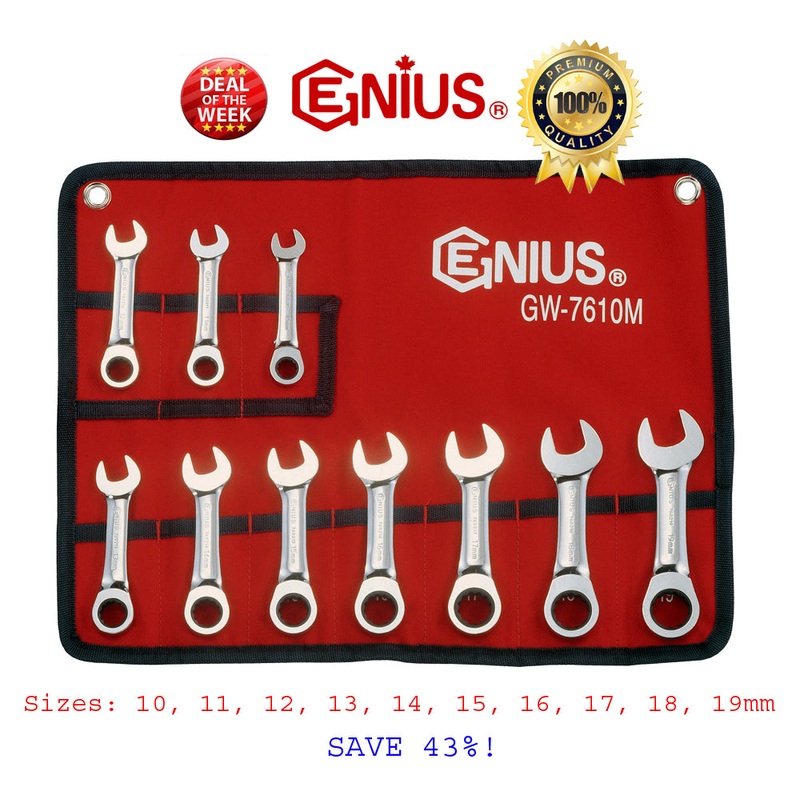 **Sale** 10pc Stubby Ratchet Wrench / Spanner Set By Genius Tools Usa