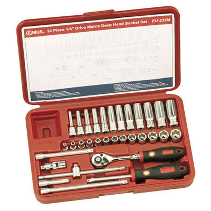 Socket Set 1/4 Sq Dr 32 Pieces From Genius Tools Geneu-232M