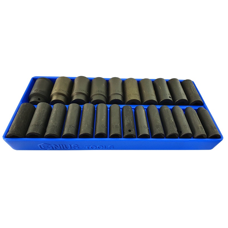 1/2 Dr. Metric Deep Impact Socket Set 24 Piece Genius Tools
