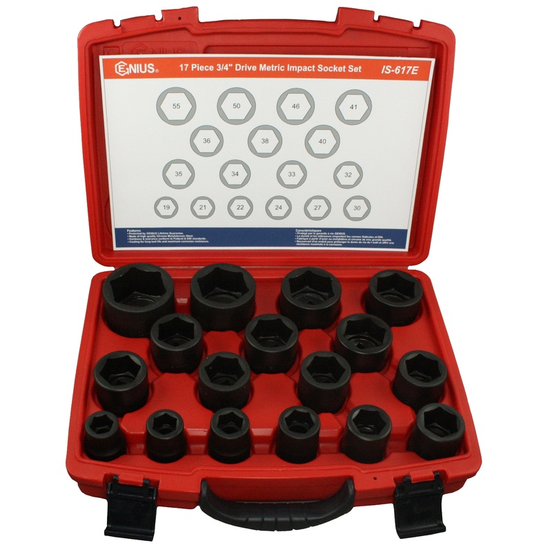 17 Piece 3/4 Drive Impact Socket Set 19-55mm Genius Tools
