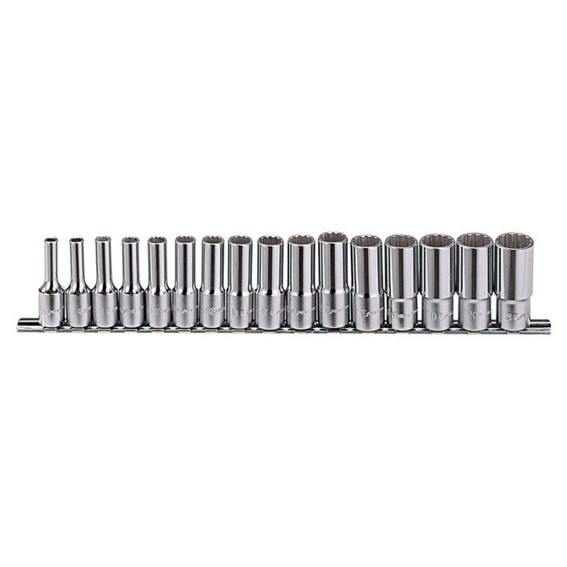 Deep Socket Set 6-21mm 16 Pieces 3/8 Sq Dr 12 Point (Bi-Hex) From Genius Tools