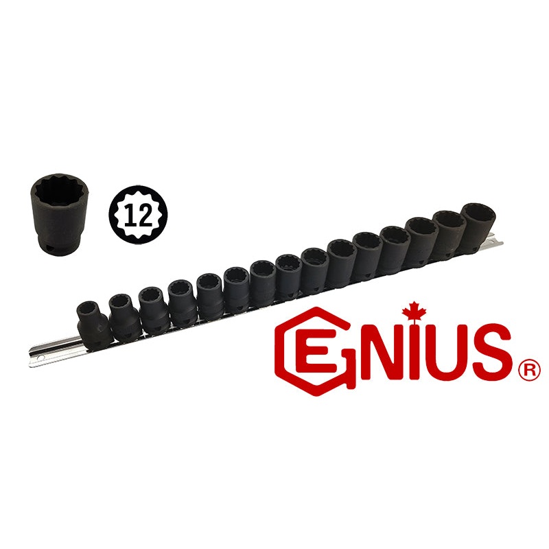 Genius Tools 15pc 1/2 Dr. Metric Thin Wall Impact Socket Set (12-Point) (Cr-Mo)