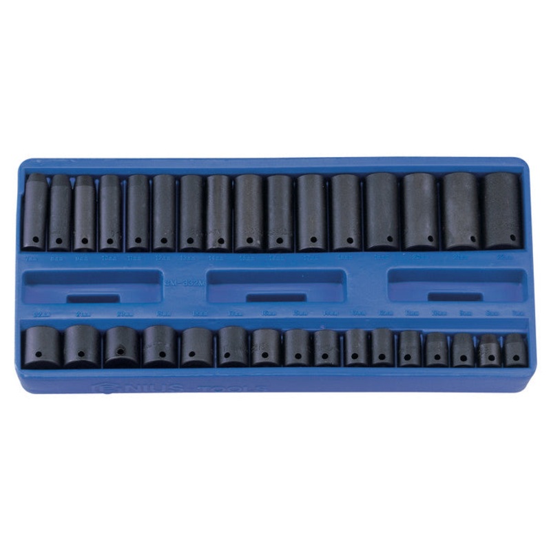 Genius Tools 32 Piece Standard & Deep 3/8 Sq Dr Impact Socket Set 7-22mm