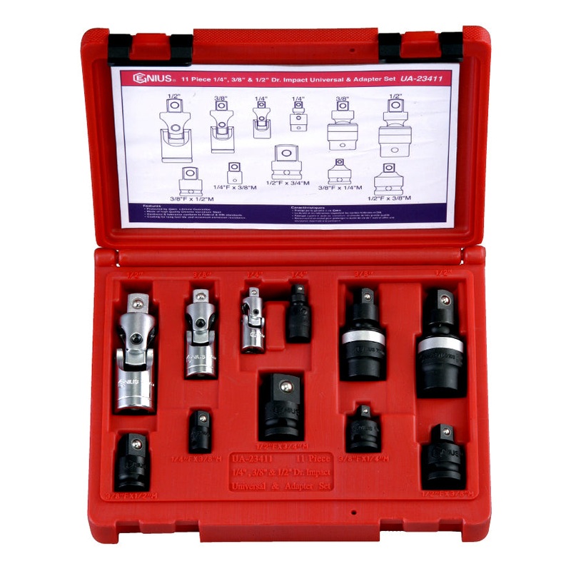 Genius Tools Ua-23411 11pc 1/4, 3/8 & 1/2Sd Impact Universal & Adapter Set